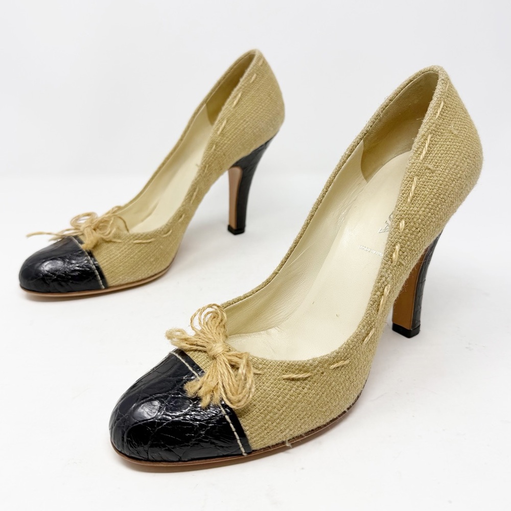 Vintage Prada Cap Toe Bow Heels Size 38